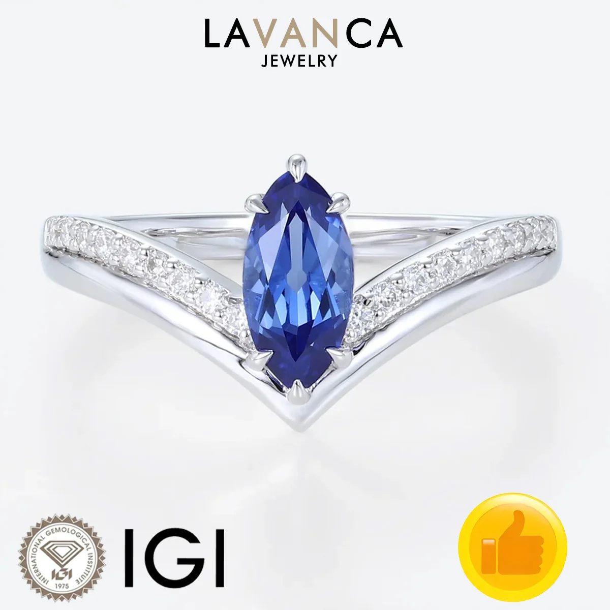 Marquise Cut Lab Grown Sapphire Ring Round Lab Diamond Ring 9K/14K/18K White Gold Crown Shaped Ring Delicate Women's Jewelry