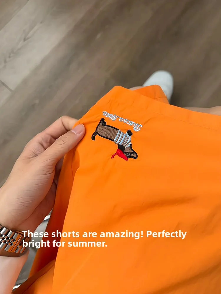 

Мужские летние тонкие быстросохнущие пляжные брюки Dopne с вышивкой в виде таксы, из ледяного шелка, повседневные спортивные брюки-капри