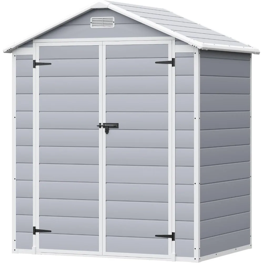 Resin Outdoor Storage Shed, 6 X 4 FT Garden Tool Sheds & Outdoor Storage House with Single Lockable Door for Backyard Gar