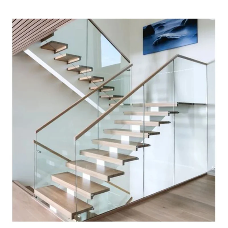 custom.Modern North American Code Glass Floating Stairs Durable Interior Staircase Hall Application