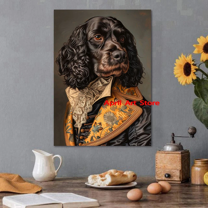 Rottweiler Bulldog Poodle Basset Dog Royal Suit Portrait Poster Prints Canvas Painting Wall Art Picture Living Room Home Decor