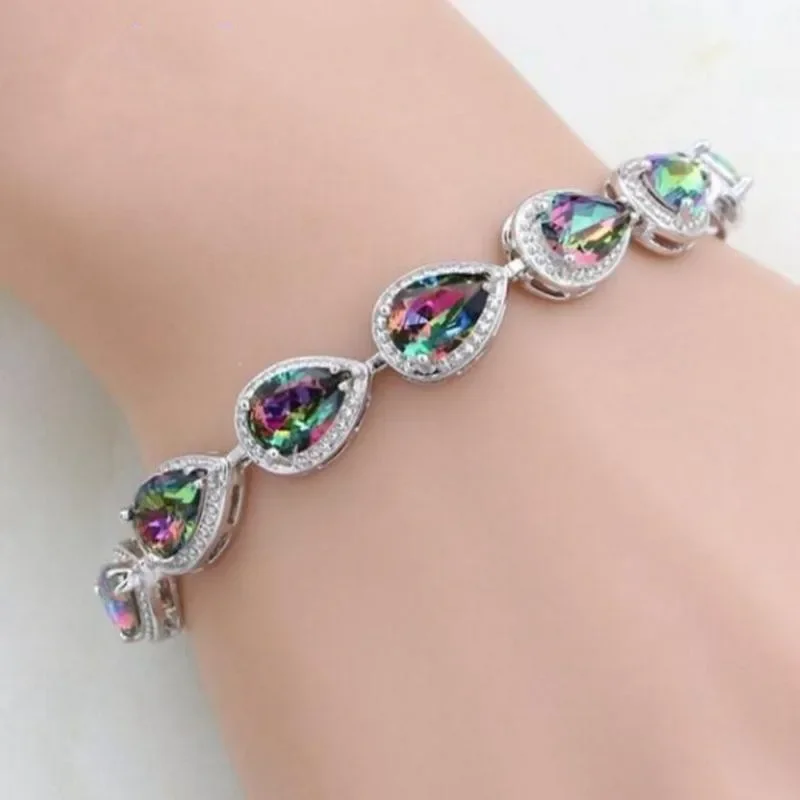 Shiny Teardrop Shape Zircon Crystal Tennis Bracelet for Women Fashion Elegant Banquet Party High Jewelry Girls Gift