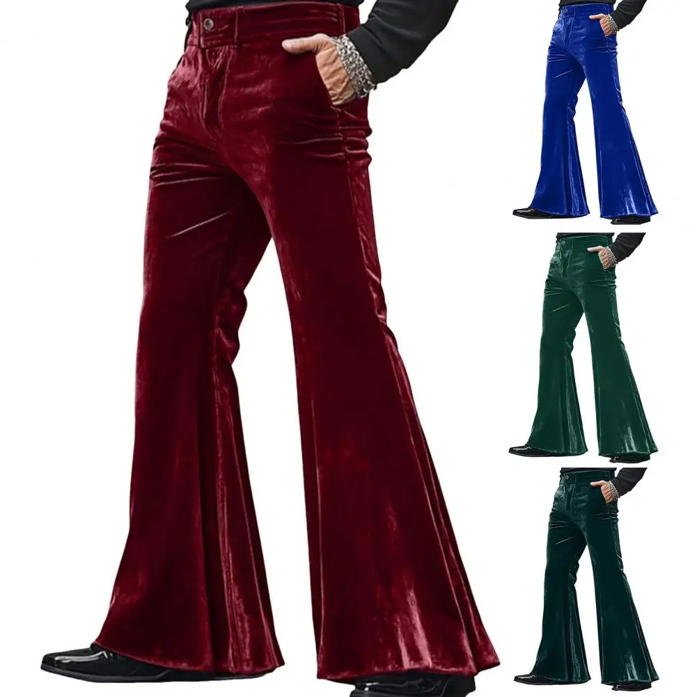 Men's Bell Bottom Velvet Pants Retro 70s Disco Outfit Loose-Fit Party Street Flared Trousers for Daily Street Office Parties