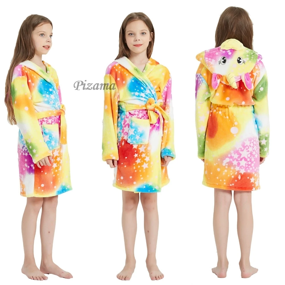 يونيكورن كيغورومي رداء حمام للأطفال ، بيجامات من الفانيلا للبنات ، ملابس نوم للأطفال ، رداء حيوان ثعالب للأطفال ، ملابس نوم دافئة ، شتوية