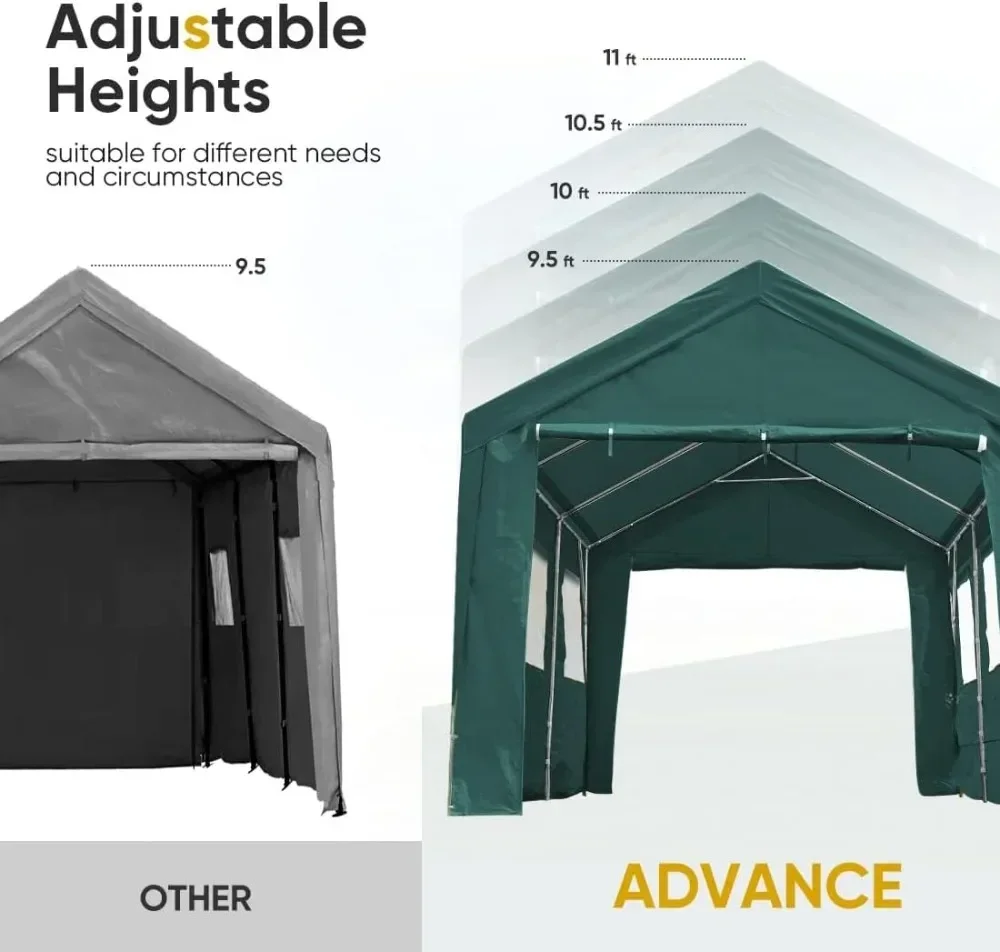 Advance Outcentré-Carport réglable RapDuty avec 6 fenêtres ventilées enroulables et parois latérales parfaites, 10x20 pieds, modification de voiture