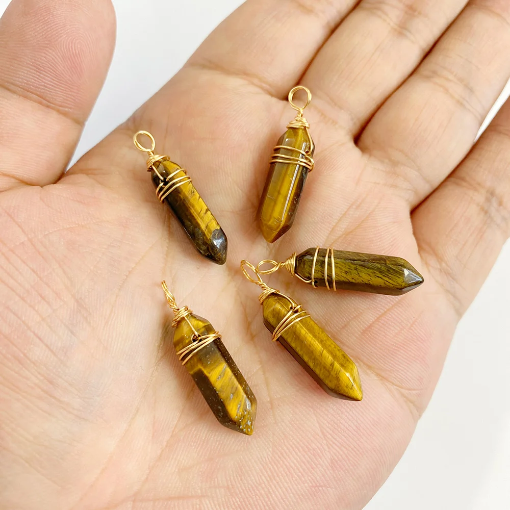 2PCS/Lot Natural StoneTiger Eye Pendant Reiki Healing Wealth Luckly Confidence Gems Charms Pendant For Jewelry Making DIY Supply - view 4