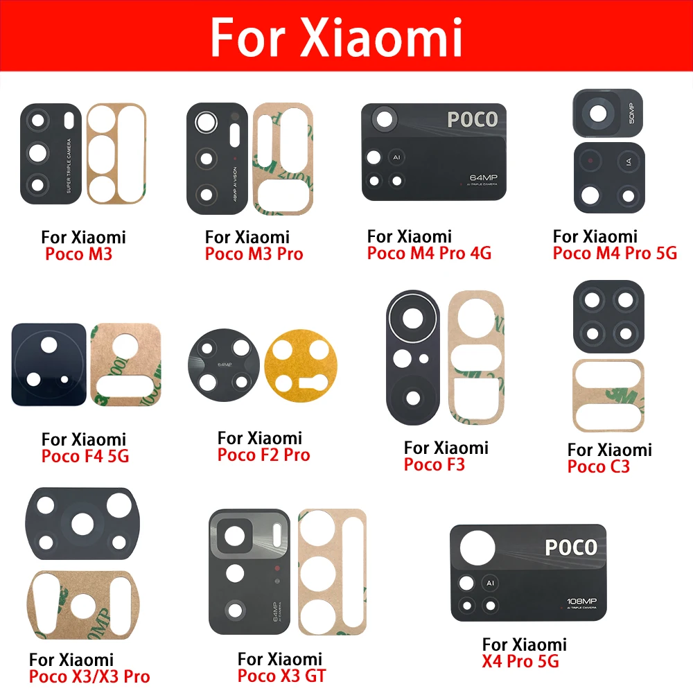 10 Pcs Rear Back Camera Glass Lens For Xiaomi Mi Poco X4 X3 F3 F4 F2 Pro C3 M4 Pro 5G M3 Replacement With Adhesive Sticker