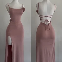 Vestido Sexy sin mangas con abertura, vestido ajustado rosa tridimensional elegante calado, moda de verano 2025, Vestidos de fiesta para mujer