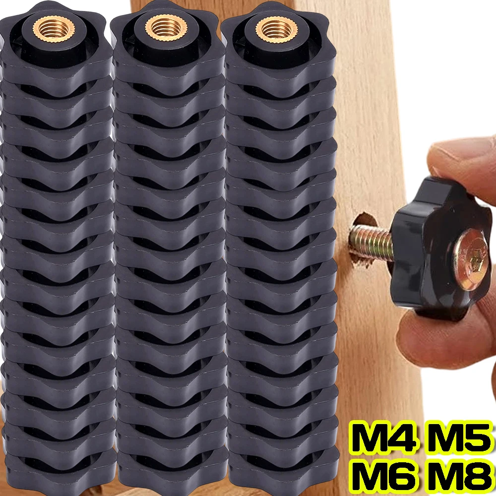 5/50 Pezzi Manopole di serraggio nere con filettatura M4 M5 M6 M8, Impugnatura a prugna manuale con testa esagonale