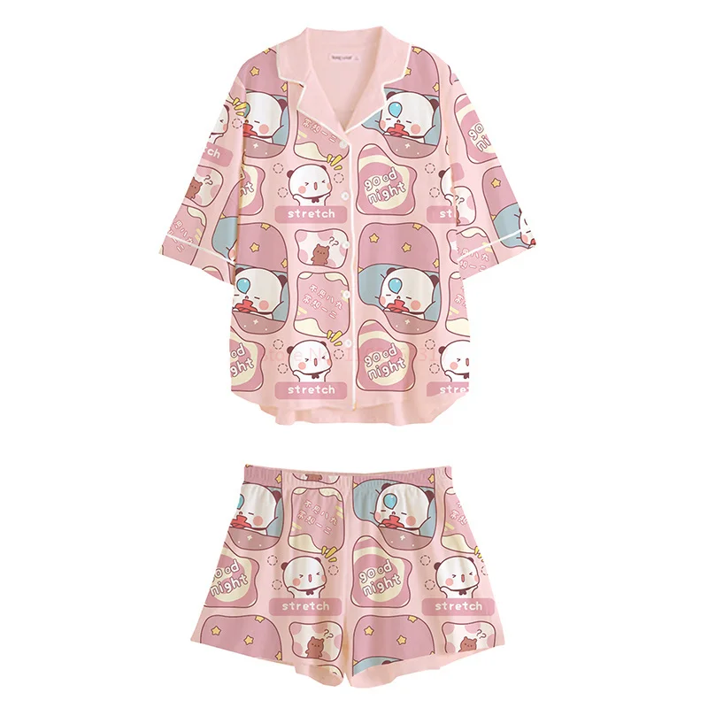 New Bubu And Dudu Panda Summer Sweet Girl Pajama Set  Anime Short Sleeve Student Home Clothes Women Pijama Men\'S Pajamas