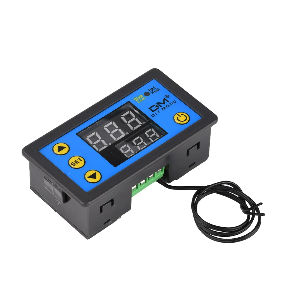 W3231 Dual Display Digital Temperature Controller AC110-220V Red Blue Cylindrical Probe Smart Thermostat Switch