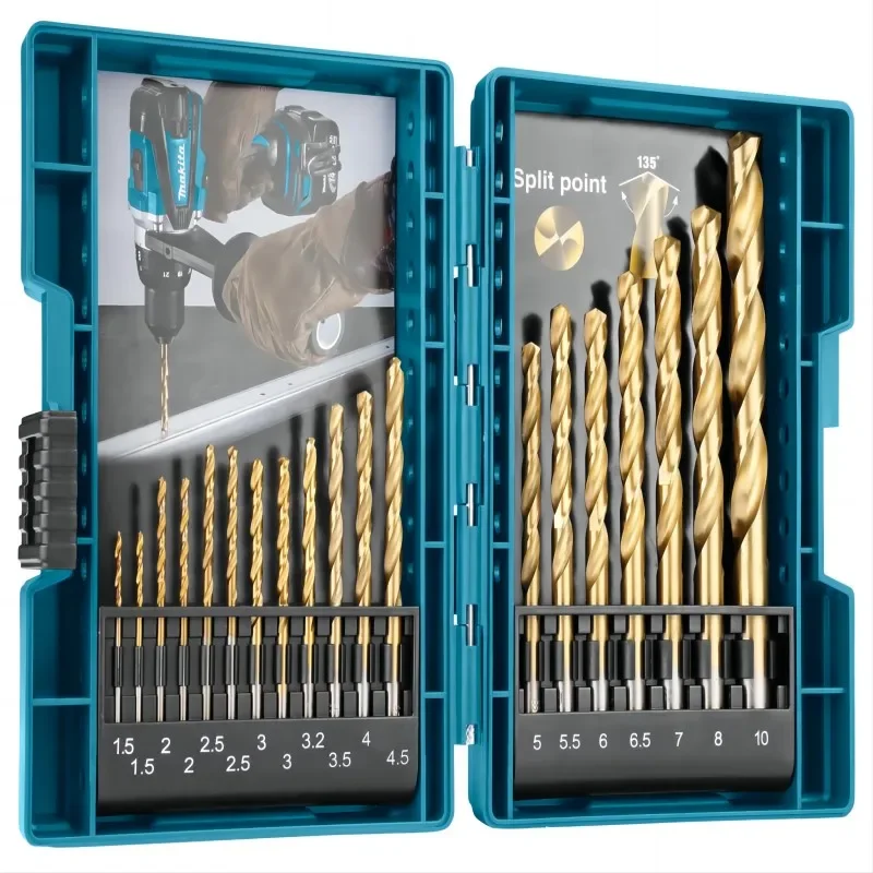 Imagem -04 - Makita 19 Peças Conjunto de Brocas Elétricas Titânio-nitrido Revestimento Carpintaria Metal Trabalho Tin Hss Metal Torção Broca D67527