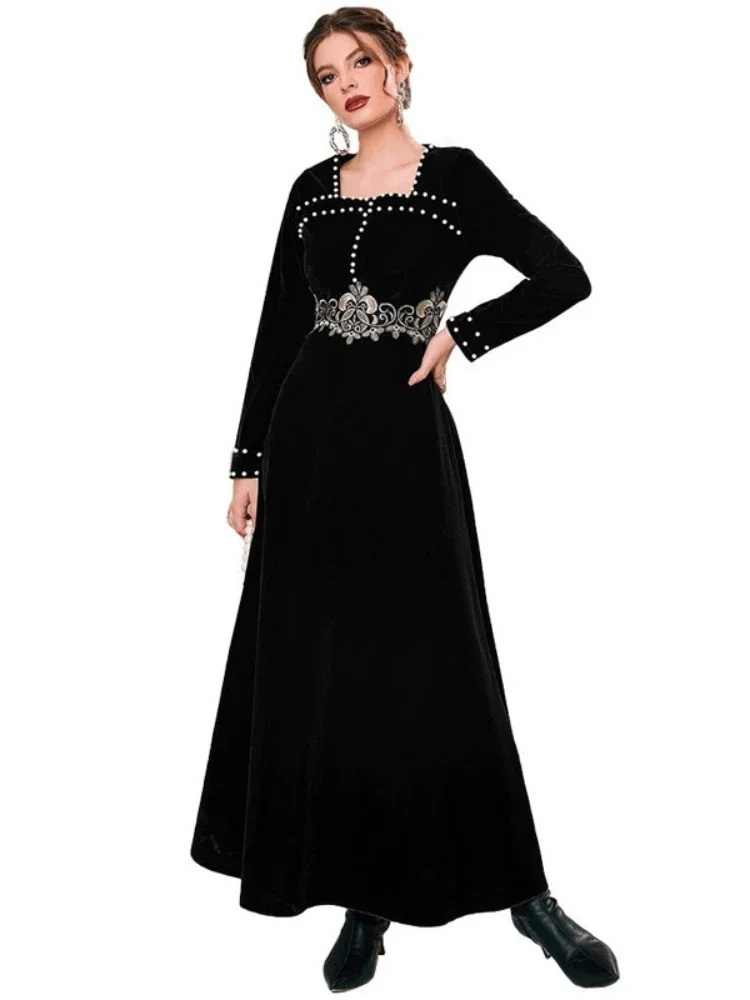 Ramadan Morocco Party Dress Women Abaya Muslim Velvet Dress Hepburn Palace Kaftans Evening Long Dresses Robe Eid Vestidos Abayas