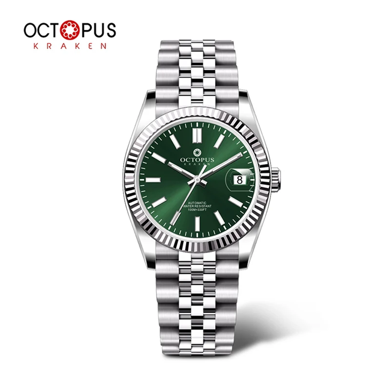 Octopus Kraken Watch 36mm Green Enamel PT5000 Luxury Cyclops Calendar Stainless Steel Automatic Mechanical Watch Men 10Bar