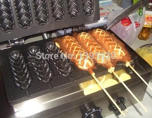 Commercial Hot Dog Baker Grill Corn-shape Cake Making Machine 6 Sticks Waffle Maker Snack Cooking Tool