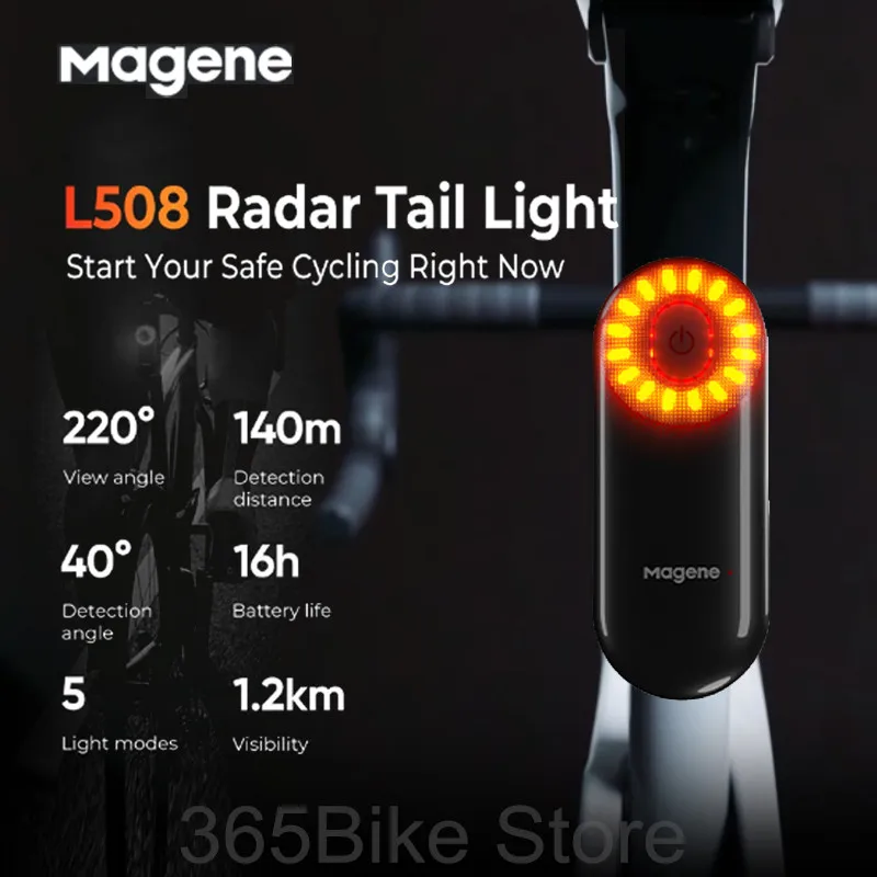 Magene Radar Bike Light Smart Sensor Bicycle Rear Bicycle Light 7 Modes Cycling Taillight Fit for Garmin Wahoo Bike Computer