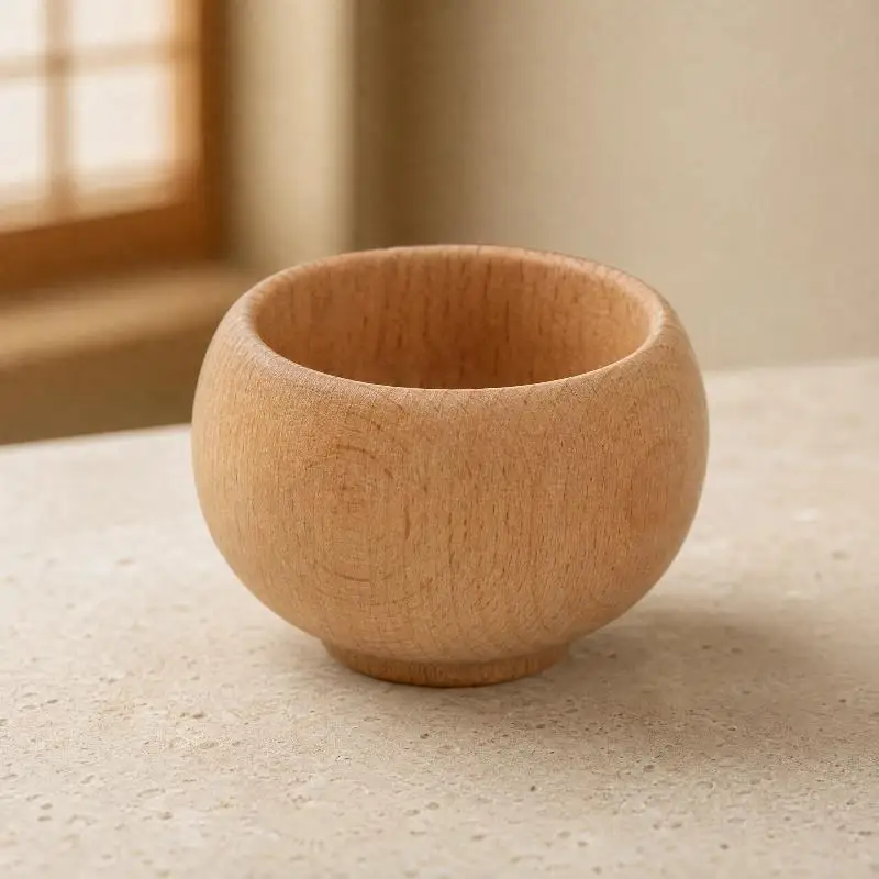 Japanese Style Mini Wooden Tea Bowl Anti-slip Bottom Small Bowl Sturdy Pin Cushion Base Holder for DIY Sewing Projects