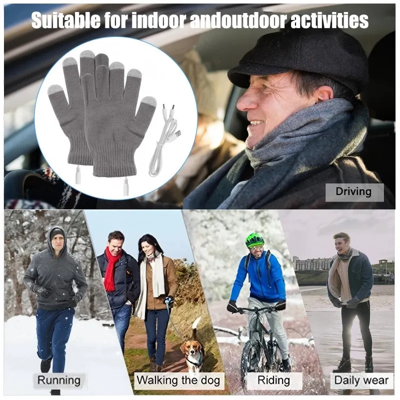 

1pair Car Electric Heated Gloves USB Rechargeable WarmThermal Gloves Car Screen Touchable Gloves Car Accessories