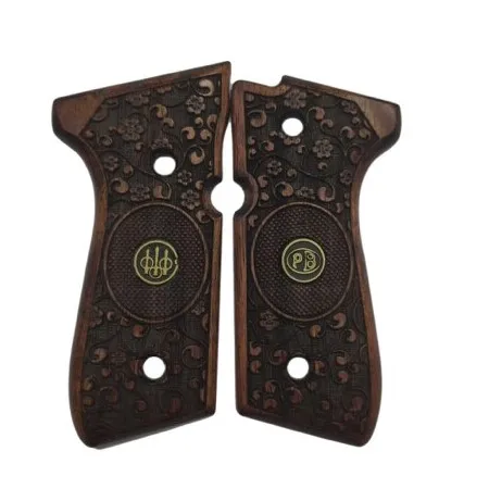 

Beretta F92 Yavuz 16 Compatible Metal Laser Cut Dark Wooden Grip 2022-7