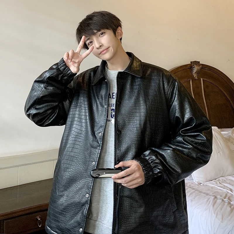 

Модная кожаная куртка для активного отдыха, мужская осенне-зимняя новинка, свободная повседневная парная куртка из хлопка, теплая утолщенная куртка из полиэфирного волокна