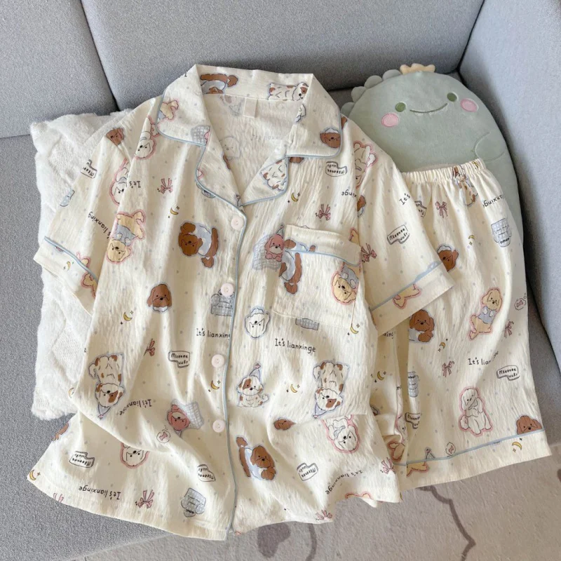 

2Summer short-sleeve pajama set for women, comfortable and trendy, shorts that can be worn outside, home wear set