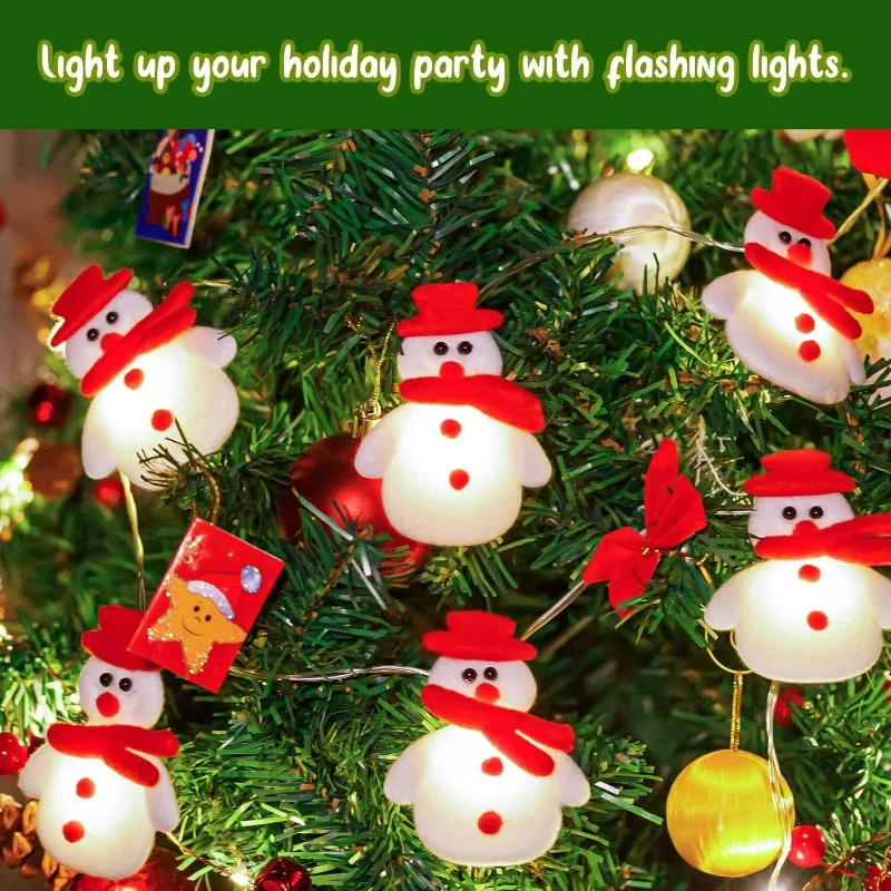 Christmas Snowman String Lights - 10 LEDs 5.4ft Waterproof Light Up String Lights, Short Plush Lights for Christmas Decorations