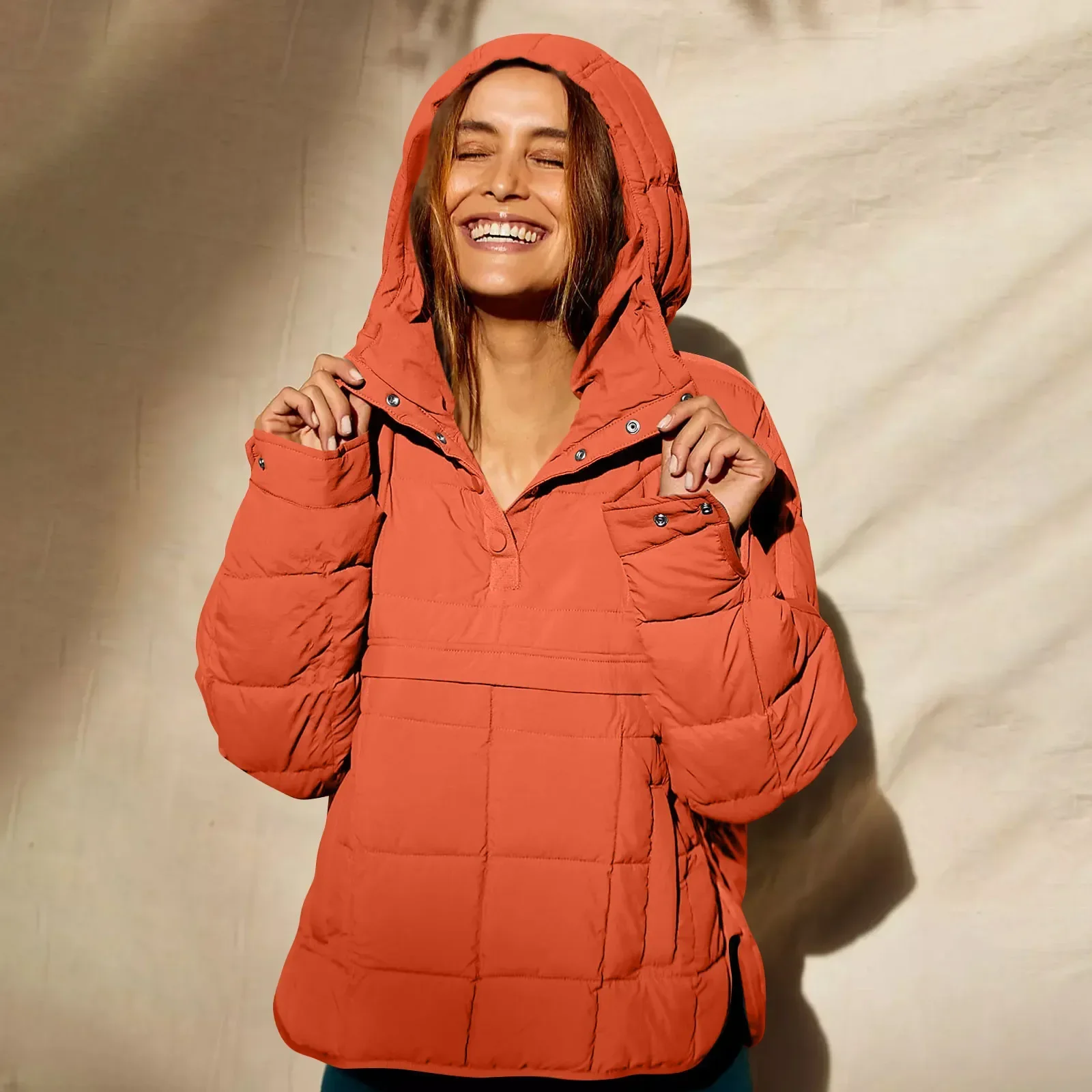 Quilted Jackets for Women Lightweight Long Sleeve Button Down Jacket Warm Winter Coat Outerwear with Pockets Ropas De Mujeres