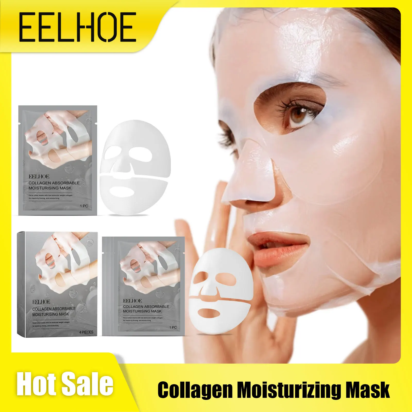 Collagen Absorbable Facial Mask For Moisturizing Dryness Brightening Skin Smoothing Repair Damaged Skin Shrink Pores Face Mask