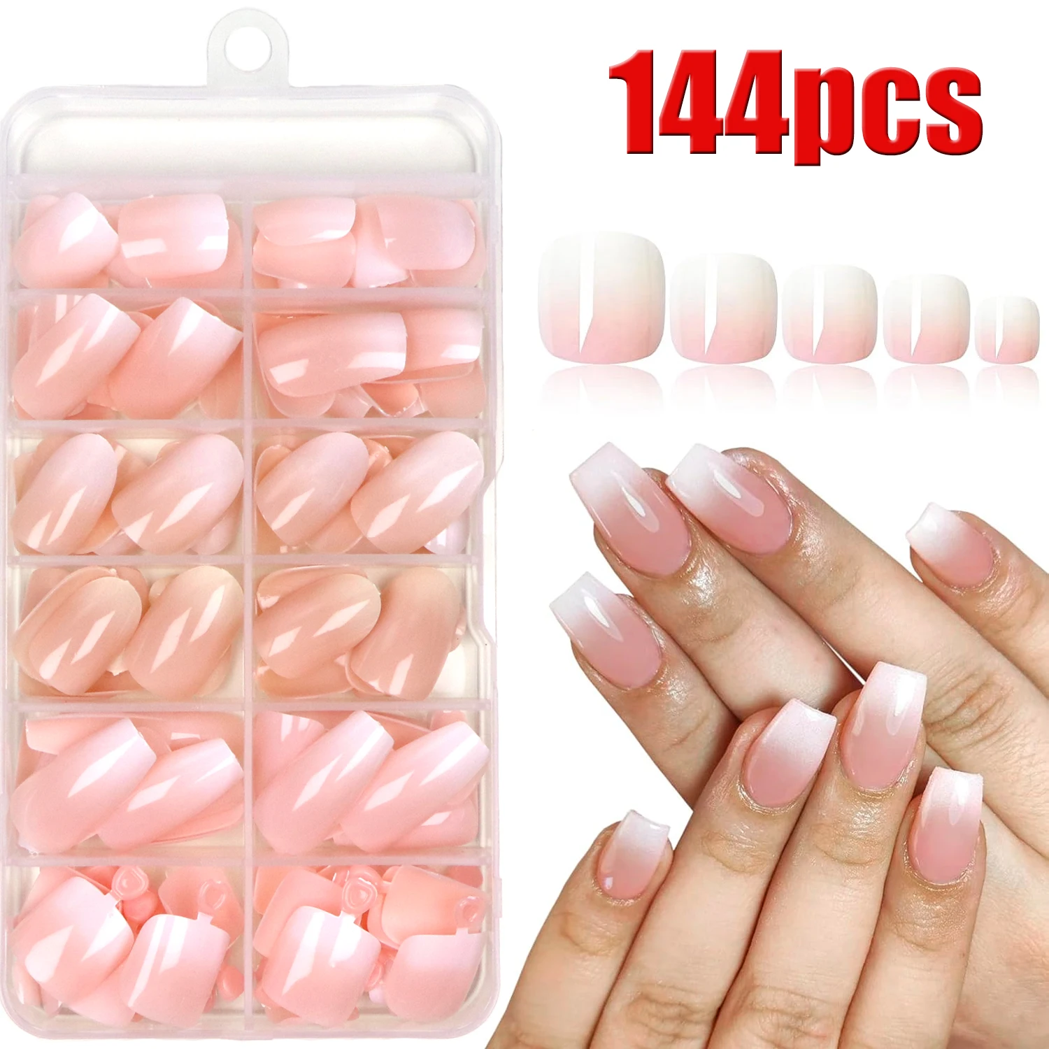 288pcs French Style Gradient Artificial Nails With Press 6 Different Combinations Fully Covering Acrylic Nail Art -Suitable DIY
