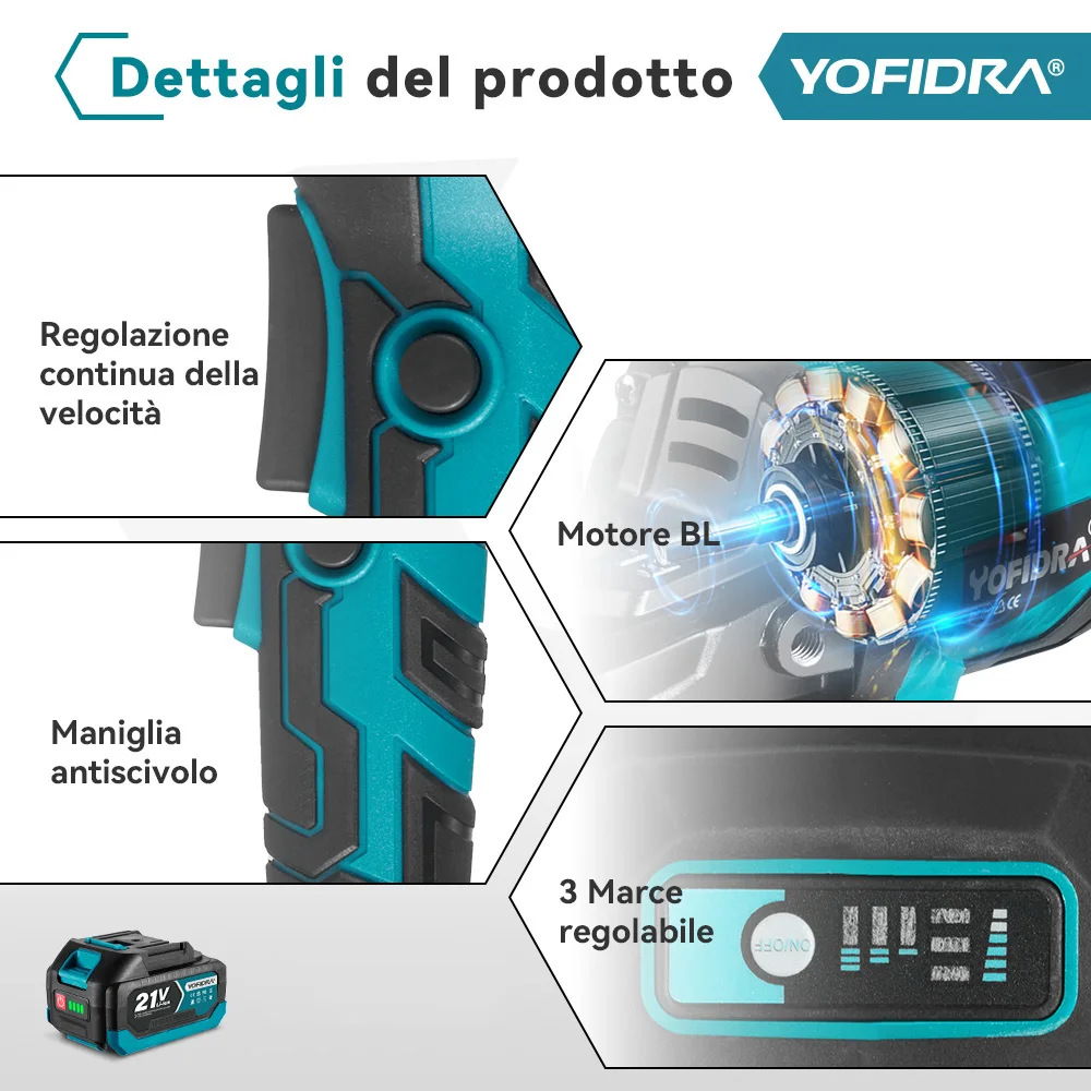 YOFIDRA 125 mm bürstenloser elektrischer Winkelschleifer, 3 Gänge, kabelloser Polierer, Schneider, Holzbearbeitungs-Elektrowerkzeug für Makita 18 V-Batterie-Stift – Detail 10