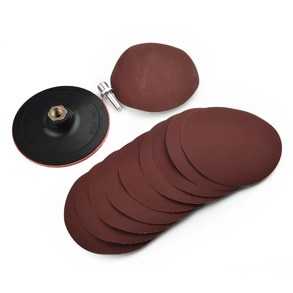/10pcs /125mm /Mixed Grit Sanding Discs With Backing Pad And For For M14 Drill Adapter For Angle Grinder Sander Polishing Woodwo