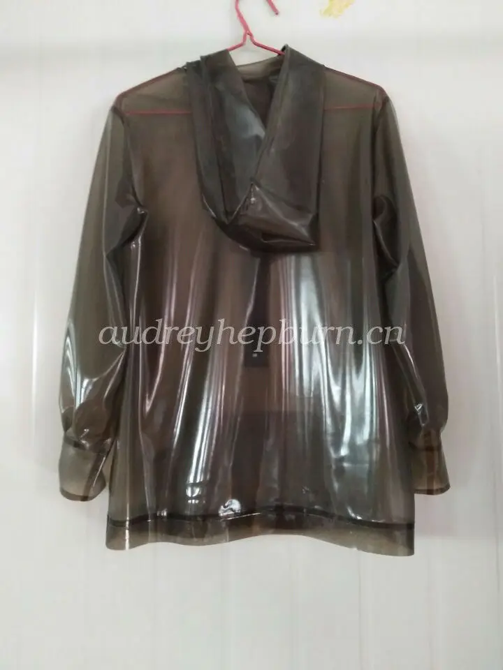 100% Latex Rubber Gummi Anzug Handsome Cool Hooded Coat Smoke Gray Size XXS-XXL