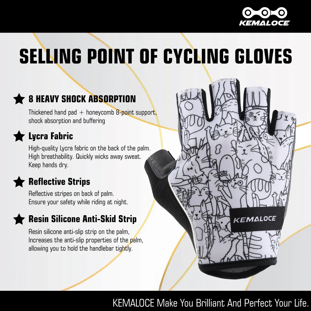 KEMALOCE Cycling Gloves Half Finger Men&Women Non-Slip Reflective MTB Bicycle Mittens Road Bike Gloves With Gel