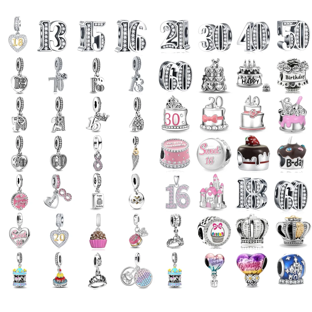 

New 925 Sterling Silver Birthday Wishes Cake Numbers Pendants Charms Beads Fit Original Bracelet Bangle DIY Jewelry For Women