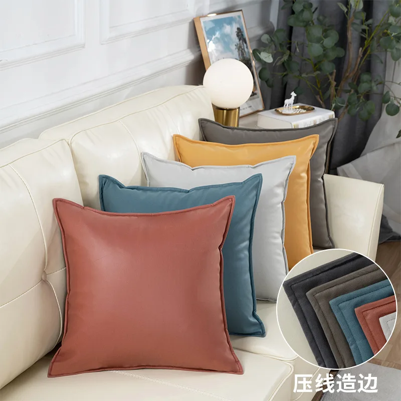 

Living room sofa pillow American super leather lumbar pillow pillow set solid colour back cushion light luxury bed head cushion