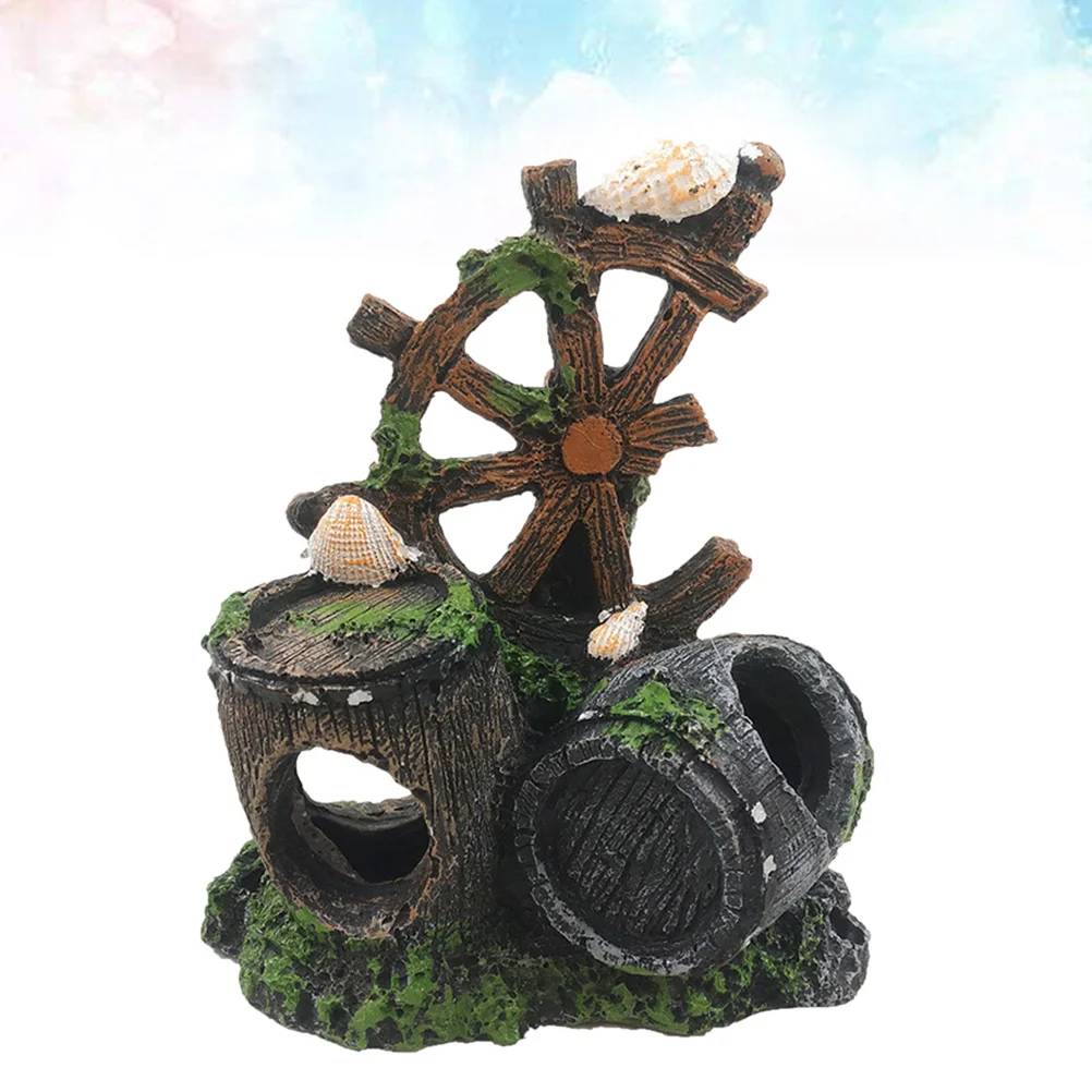 

Vintage Wind Wheel Resin Wine Bucket Aquarium Habitat Hiding Cave Fish Tank Decor Natural Simulation Fish Tank Habitat