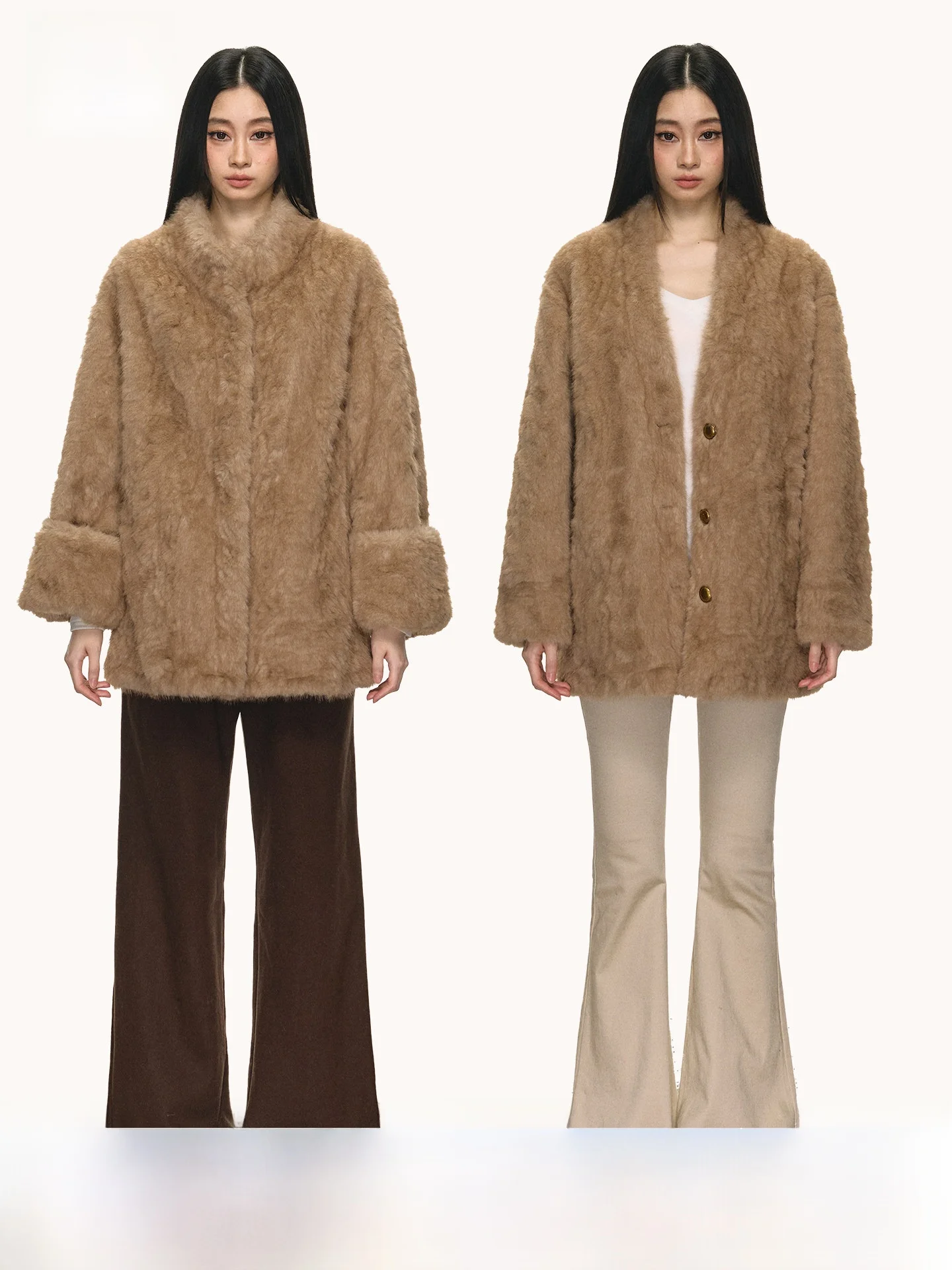 

Anna Aneae Eco-Friendly Fur Coat Women's Winter New Sle Slimming Lazy Warmth Outerwear Long Sve Loose Fit Color