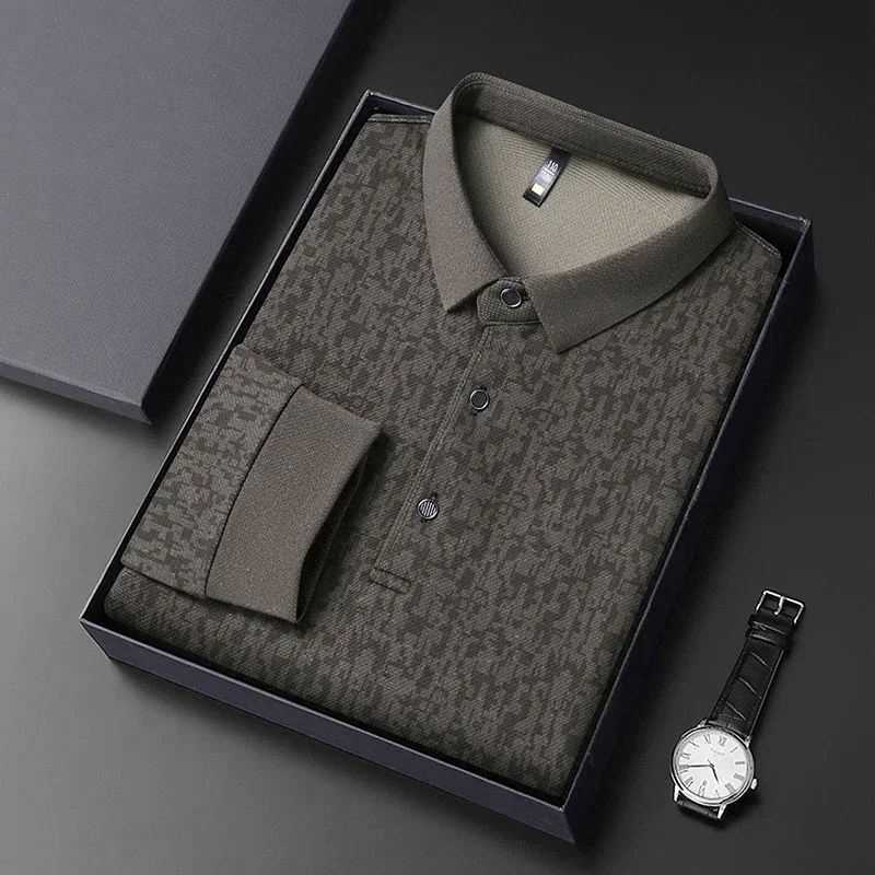 

2025 Новая мужская повседневная модная рубашка поло с длинным рукавом и принтом, корейское издание, летняя футболка, удобный универсальный топ