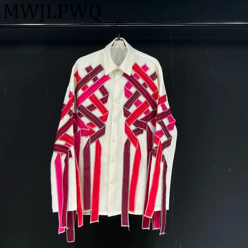 

MWJLPWQ Новые красные рубашки со шнуровкой, дизайн 2025 года, мужские однобортные однобортные повседневные топы унисекс с длинными рукавами и лацканами, 11821