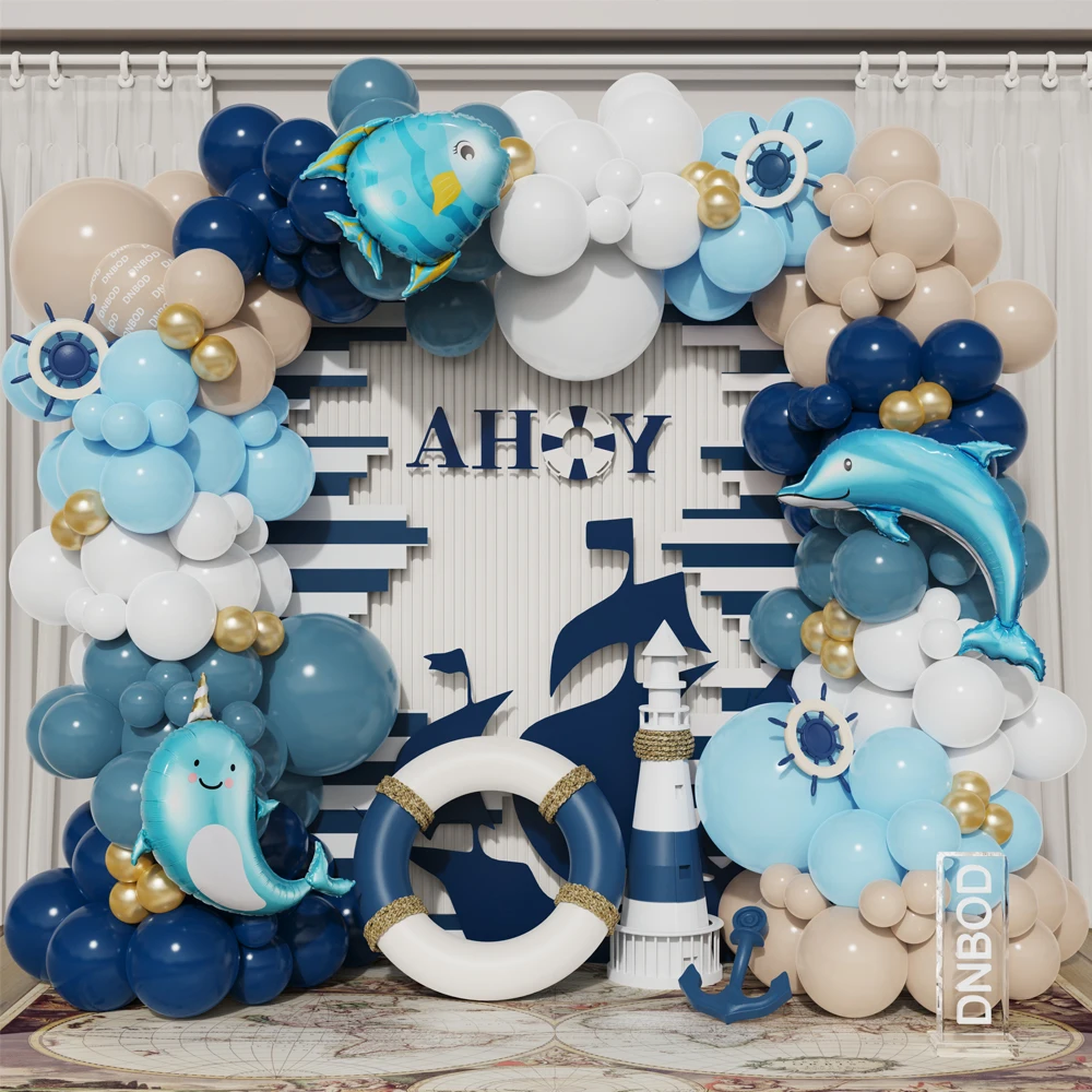 

109pcs Pirate Theme Balloons Wreath Arch Kit Dolphin Whale Foil Balloons Ocean Birthday Party Decorations Baby Shower Supplies