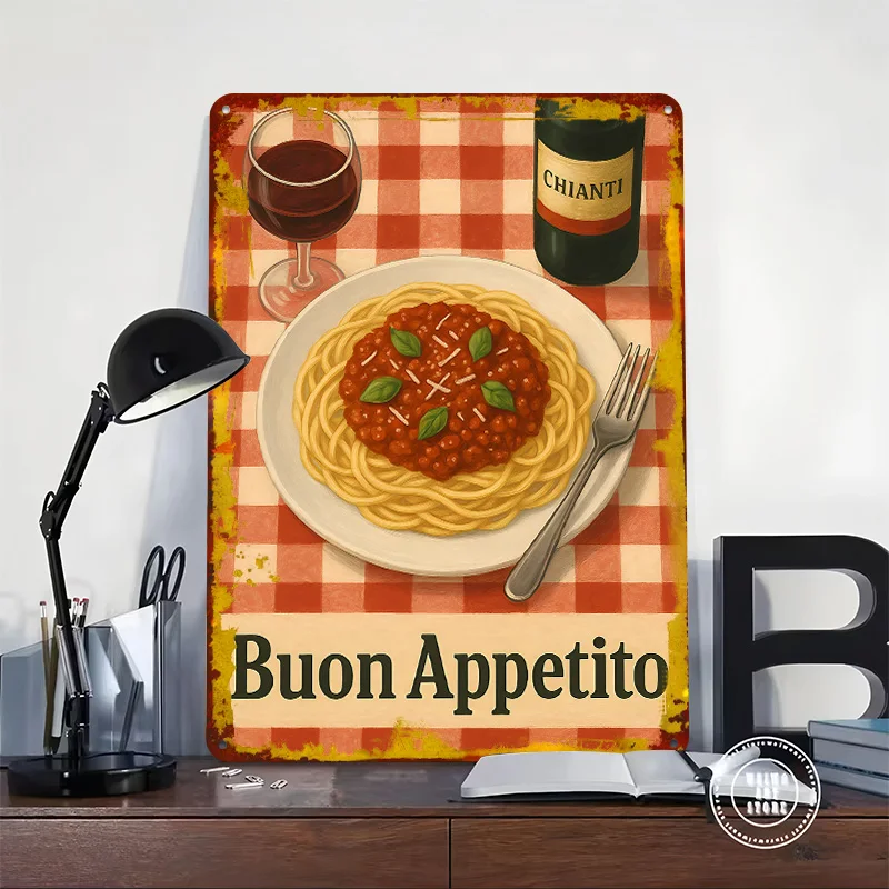 Buon Appetito: Italian Meal Still Life Poster Customized Wall Art Vintage Metal Signs Retro Tin Plaque for Man Cave Home Decor
