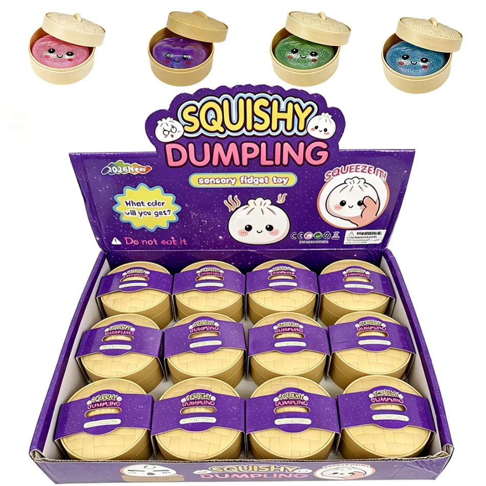 Simulation dumpling squishy with steamer basket starry glitter small dumpling stress relief toy; fast rebound venting toy; gift