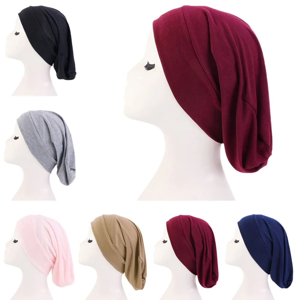 

Women Sleep Night Cap Wide Band Elastic Hair Care Hats Underscarf Bonnet Female Headwrap Turbante Mujer Chemo Caps Cover Solid