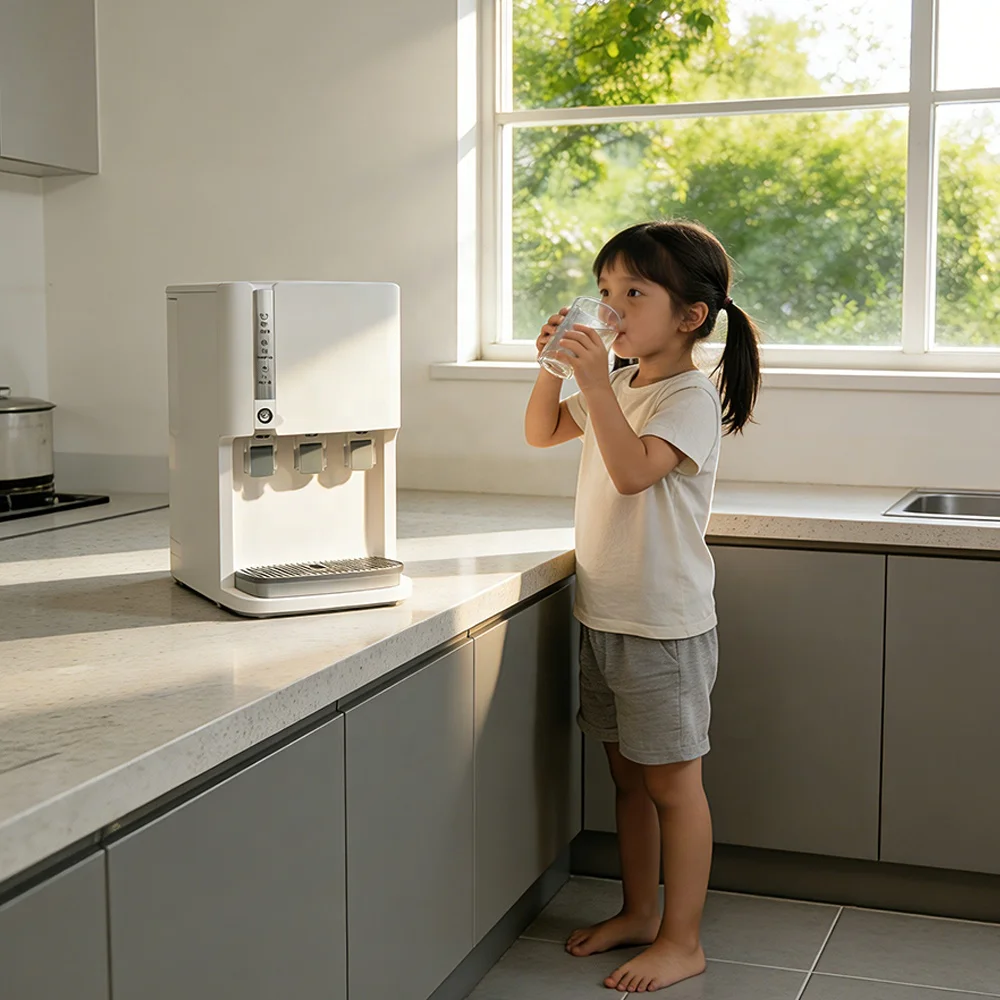 Electric Desktop RO Water Dispenser Water Purifier Cooler with Compressor for Household Use Durable Plastic Housing