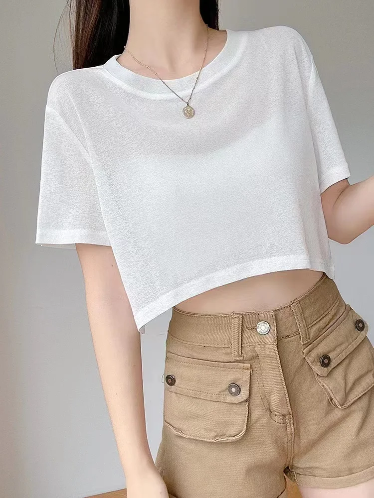 Ice Sensation Thin Veil Sun Protection Shirt Women's Summer Loose Transparent Air Conditioning Shirt Short Coat T-Shirt Belly...