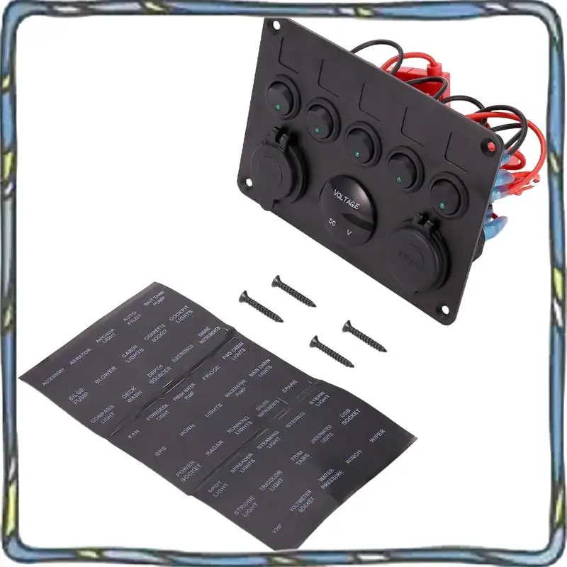 

5 Gang 12V/24V Inline-Fuse Box LED Switch Panel Dual USB Car Boat Truck Camper