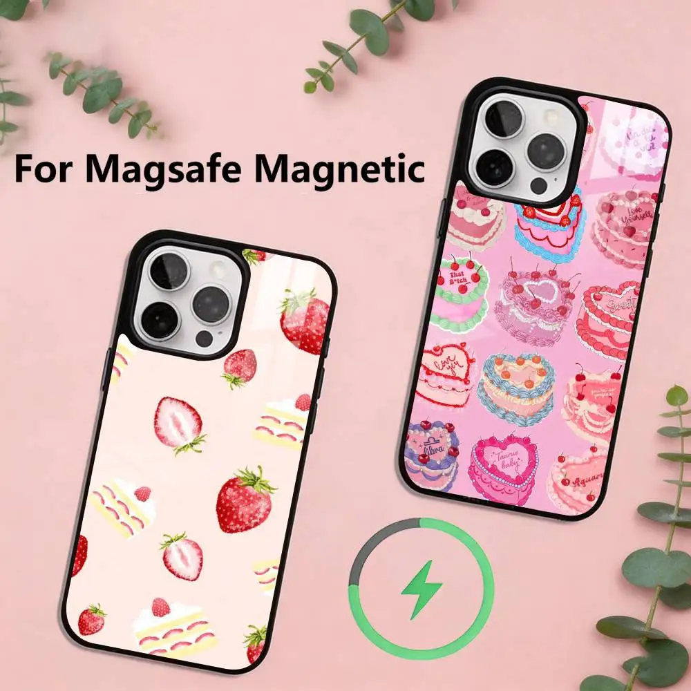 

Cream Strawberry Cake Cartoon Cute Phone Case For iPhone17,16,15,14,13,12,11 Plus,Pro Magnetic with Magsafe Wireless Charging