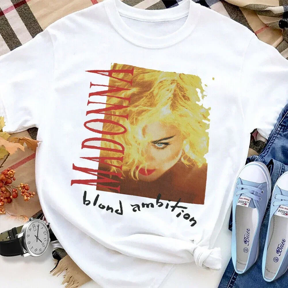 Hot Madonna blond Ambition World Tour สีขาวเสื้อเชิ้ต1P260ขนาดเต็ม