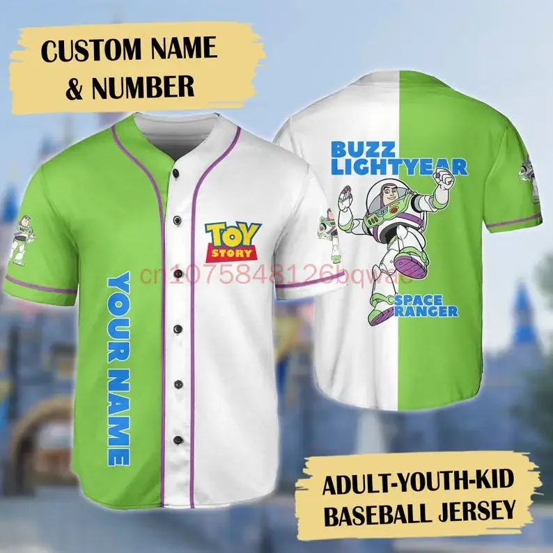 2024 New Toy Story Men and Women Baseball Jersey Short Sleeve Jersey Custom Name Disney Casual Sports Shirt