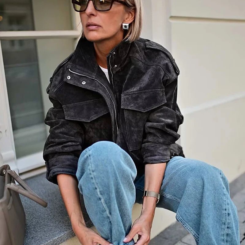 TFMLN 2025 Women Winter Thicken Jackets Fashion Suede Pockets Jacket Streetwear Leisure Pocket Zipper New Oversized Jackets
